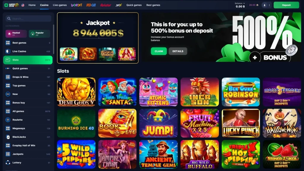 Online slot games in LuckyStar Casino